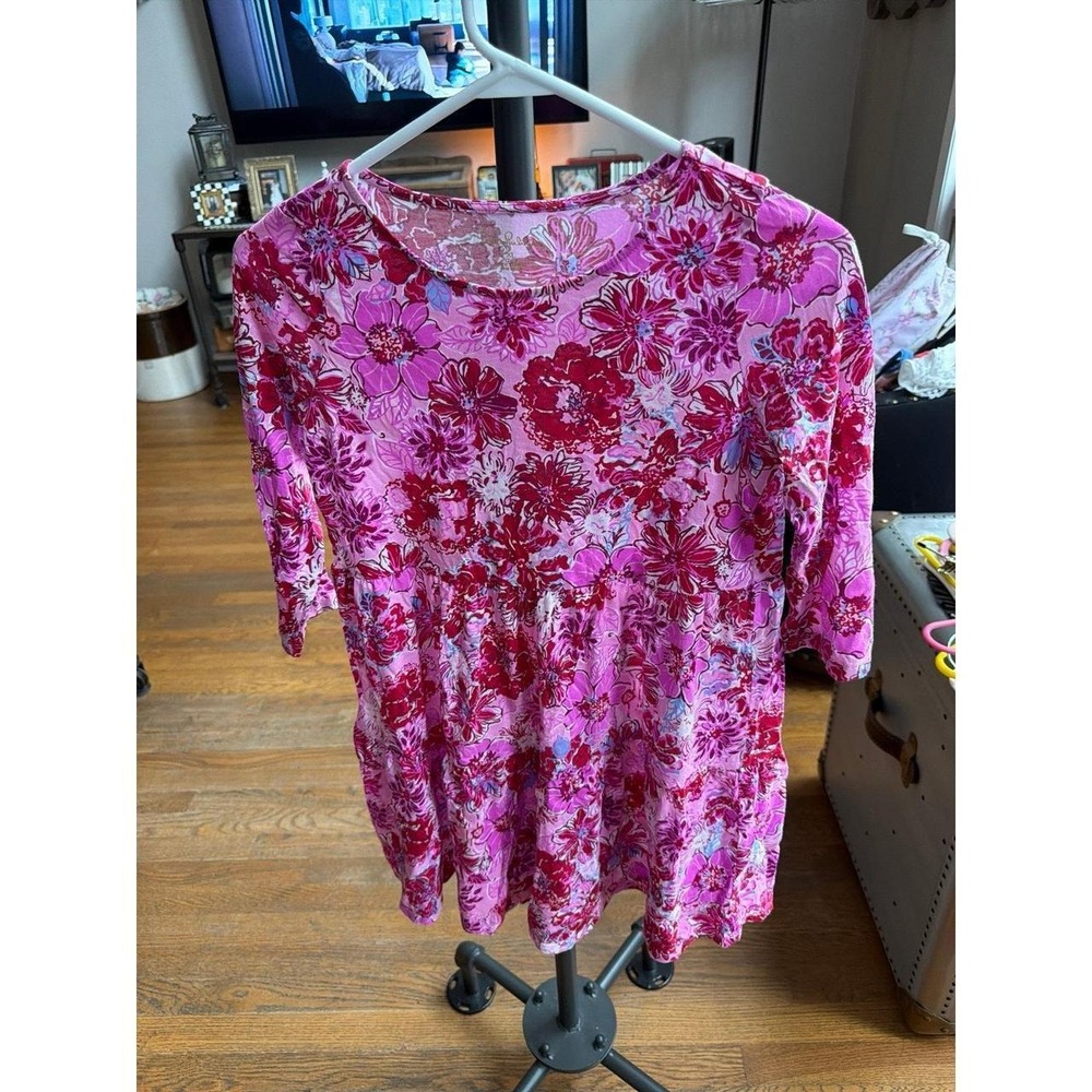 Lilly Pulitzer girls' mini Geanna dress vibrant pink and red floral XL 12-14